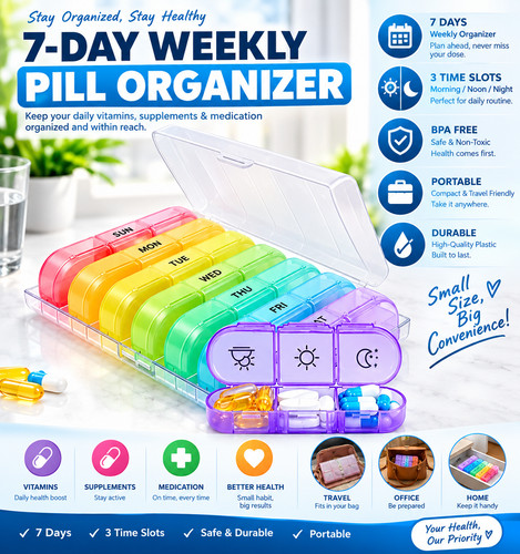 Portable day pill organiser - portable, 7
